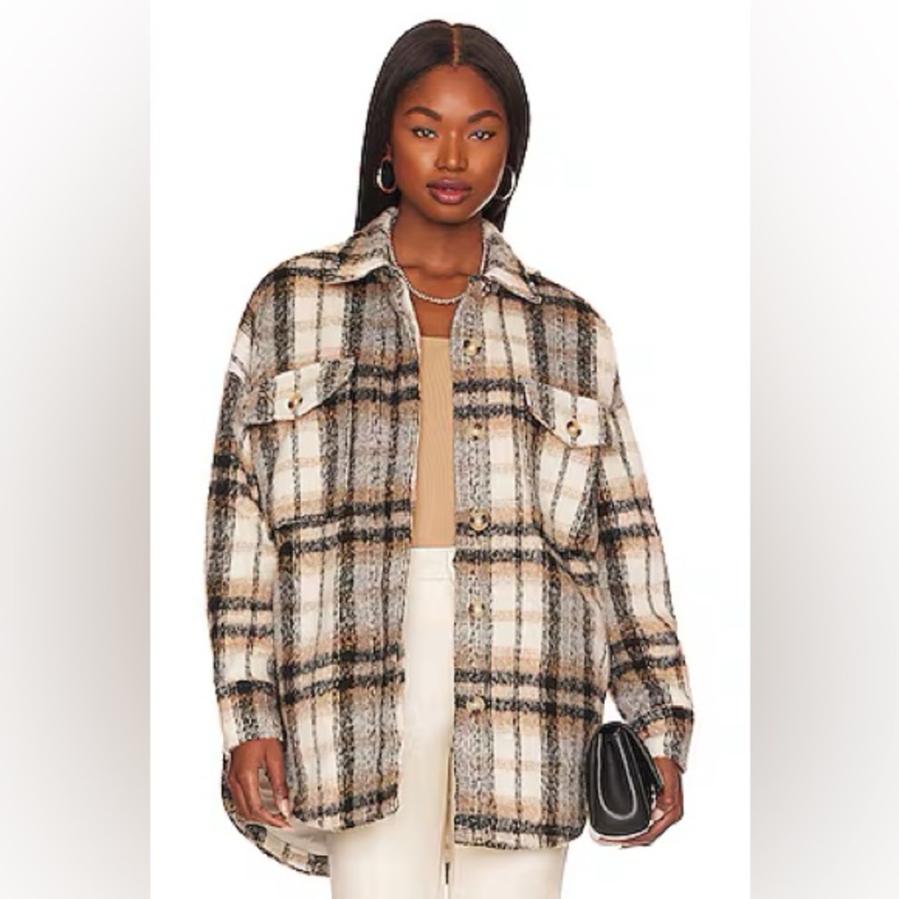 Good American Plaid Oversized Shacket Women’s Large/XL Revolve Fall Jacket NWT